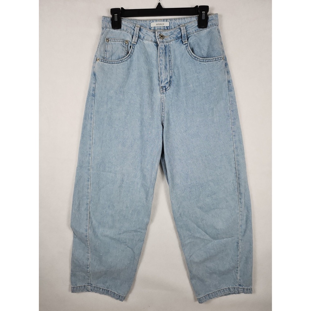 6Pence Denim Jeans Womens M Light Blue Wash Wide Leg High Rise Stretch Denim